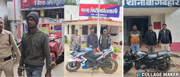 जशपुर पुलिस अलर्ट : जिले में चोरी की घटनाओं पर लगाम, रात्रि गश्त में 3 आरोपी 3 बाइक सहित गिरफ्तार