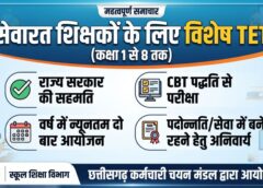 छत्तीसगढ़ के सेवारत शिक्षकों के लिए बड़ी राहत, अब साल में कम से कम दो बार होगी विशेष टीईटी परीक्षा; कक्षा 1 से 8 तक के शिक्षकों को पात्रता हासिल करने का मिलेगा अवसर
